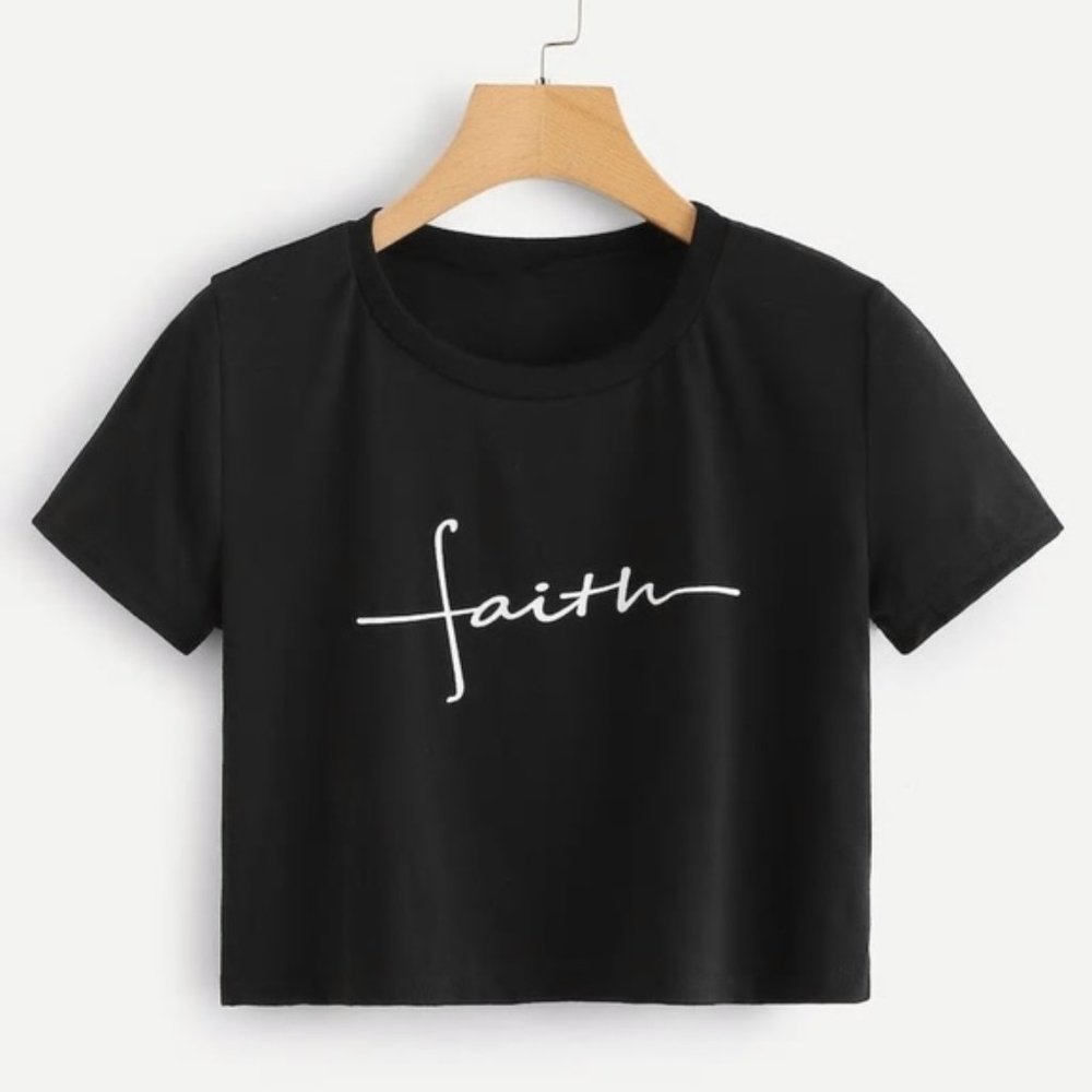 Faith Black Graphic Cropped Top Sz XS
